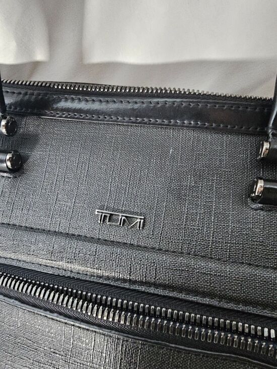 Tumi Briefcase Ashton Collins Zip Coated Canvas Textured Grey Laptop Case - Picture 6 of 15